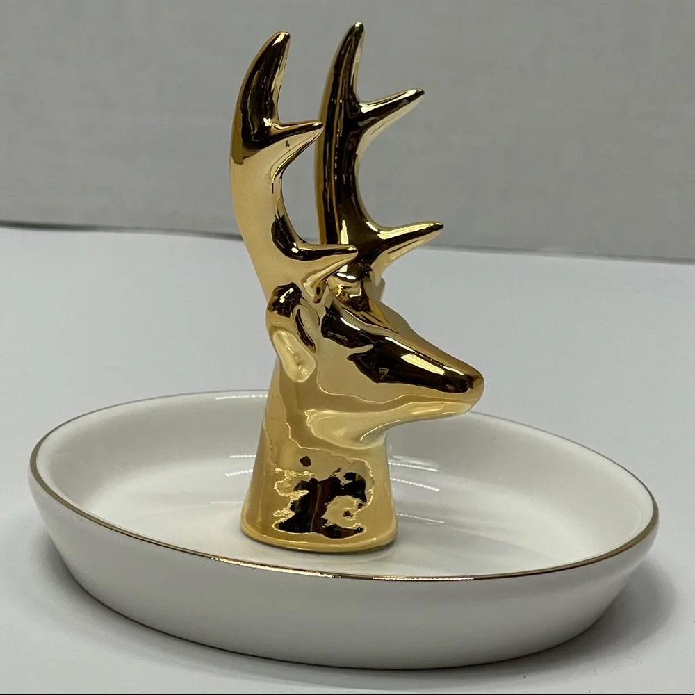 Deer Ring Display Holder Mini Trinket Tray Jewelry Ceramic Dish Pendant Case mom - Picture 4 of 17